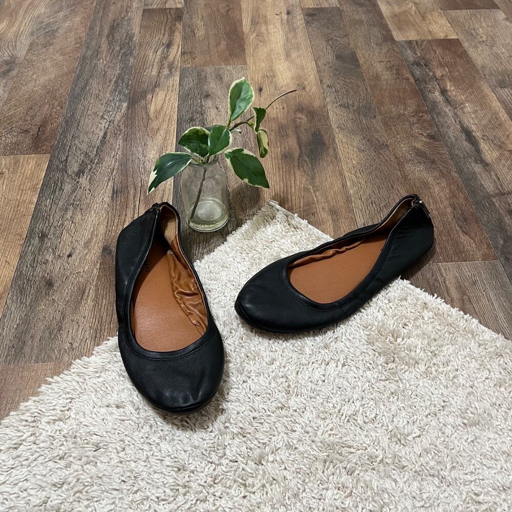 Lucky Brand Size 10 M Black Leather Eika Ballet Flats